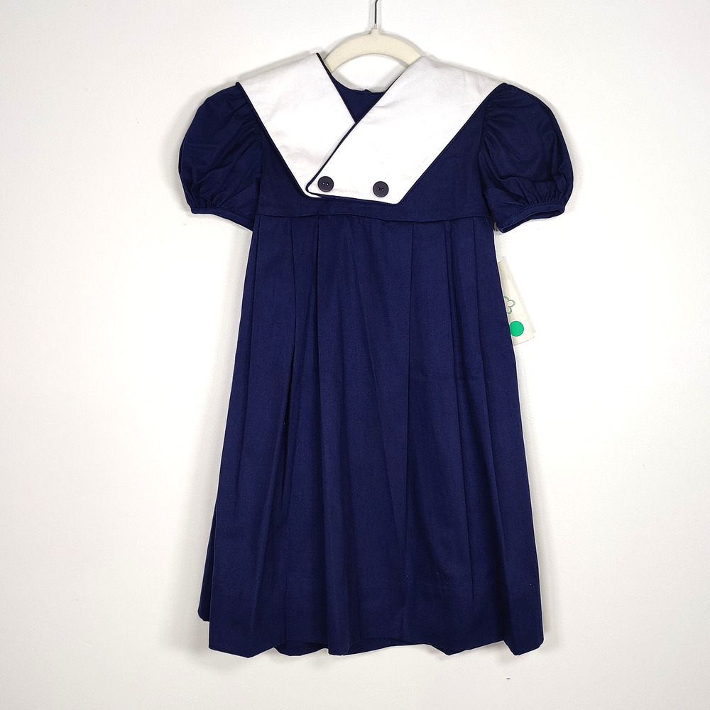 Miss Tree Togs Sailor Collar Dress Navy White‎ Cotton Duck Girls Size 5 Formal
